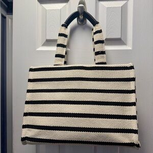 H&M Striped Black and Cream Knit Tote Bag